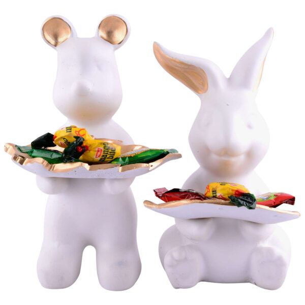 Set of 2 Rabbits in White Decorative Showpiece for Home Decor Showpiece | Home Kitchen Decor | Office Decorative Item - 13 cm - Image 3